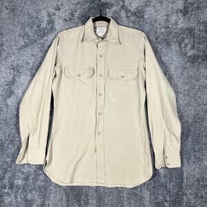 Vintage Elbeco Shirt Mens 34 Beige Twill Long Sleeve Button Up Workwear
